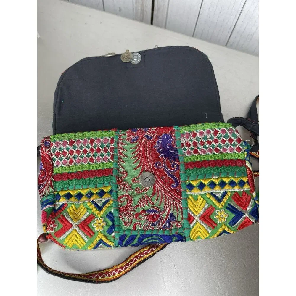Vintage Boho Banjara Crossbody Handbag Festive Sequin Embroidery Coin Accent